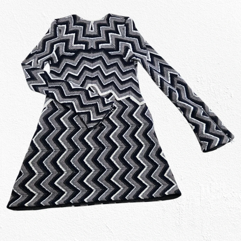 Free People Black Rhiannon Chevron Knit Sweater Dress Wool Blend Zip Sleeve XS